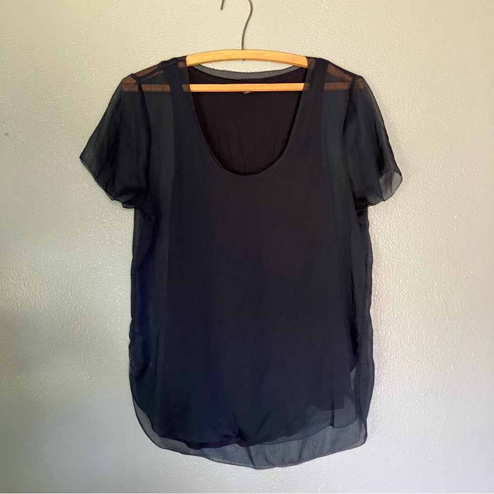 Ann Taylor navy Sheer Relaxed Blouse